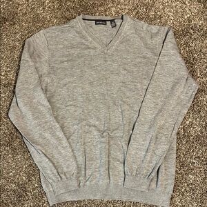 Van Heusen Gray V-Neck Sweater with Ribbed Details